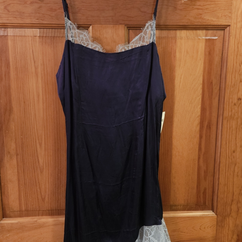Anthropologie Lace Trim Chemise - Deep Blue
